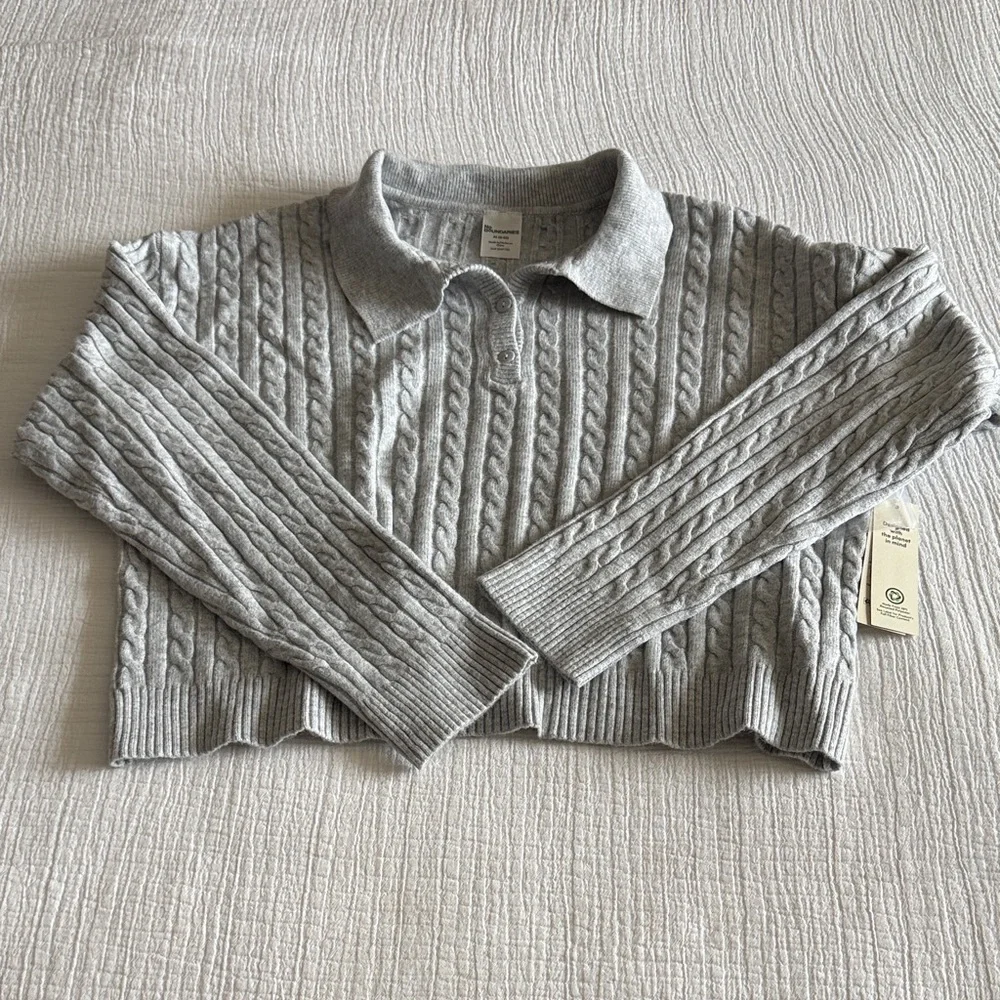 No Boundaries Light Gray Cable-Knit Polo Sweater / M